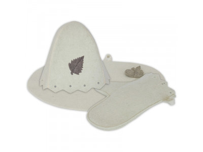 Б1601 Комплект банный (шапка,коврик) войлок белый